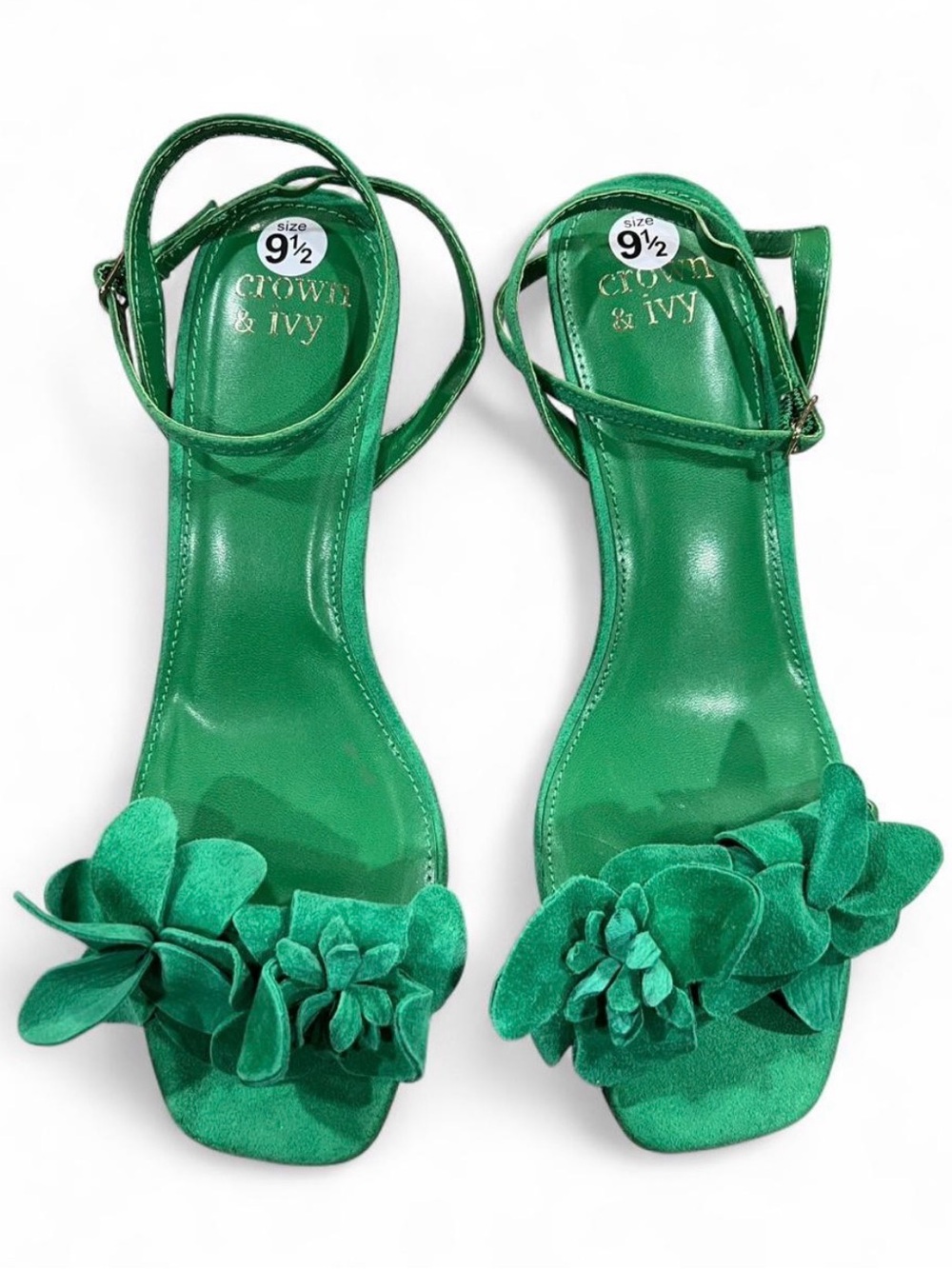 NWOT Elegant Green Floral Strappy Heels - Picture 2 of 5